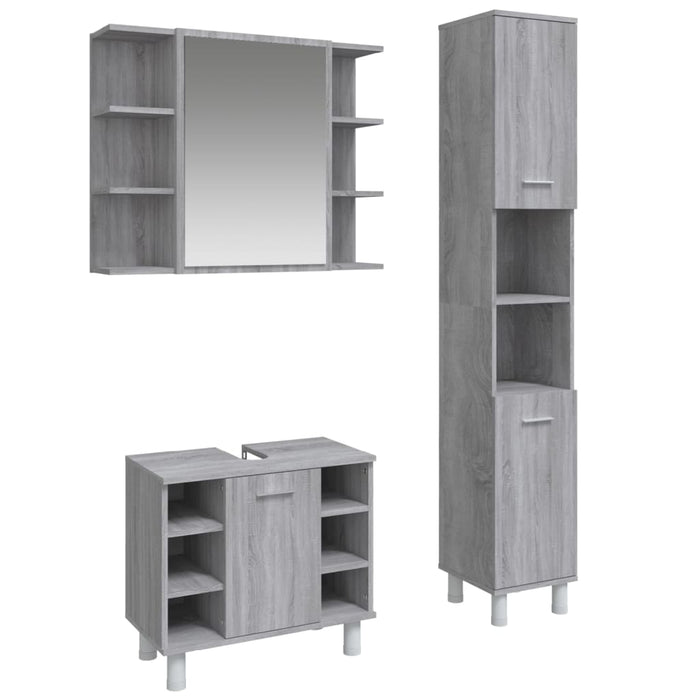 Set Mobili da Bagno 3 pz Grigio Sonoma in Legno Multistrato 3187607