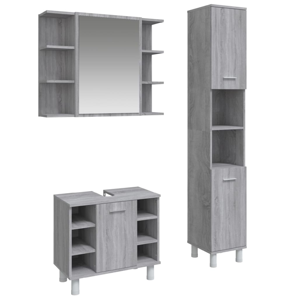 Set Mobili da Bagno 3 pz Grigio Sonoma in Legno Multistratocod mxl 77463