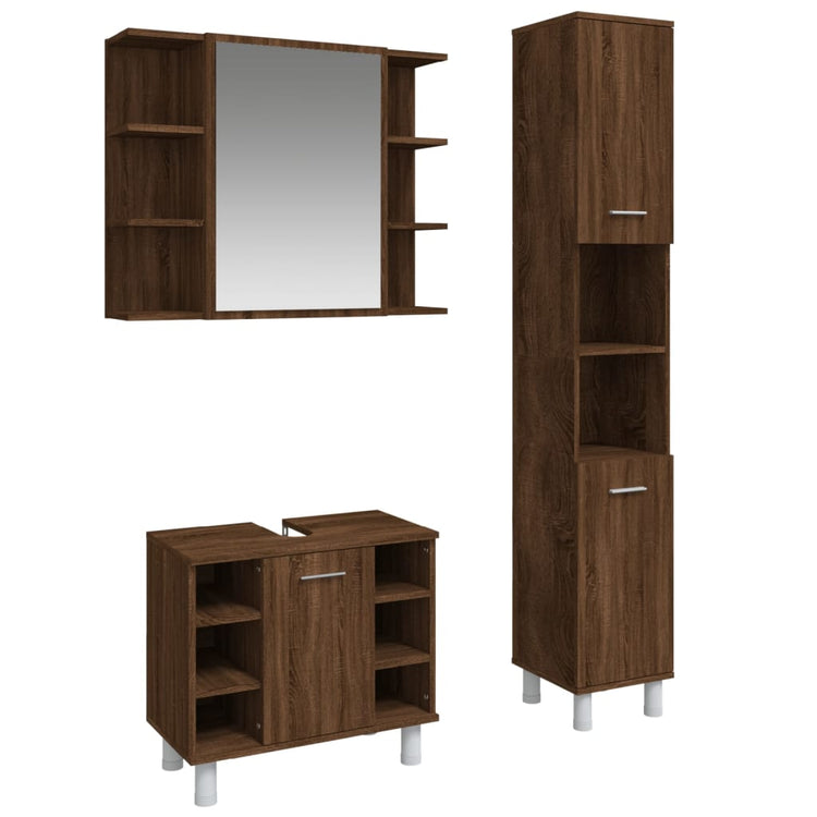 Set Mobili da Bagno 3 pz Rovere Marrone in Legno Multistrato 3187608