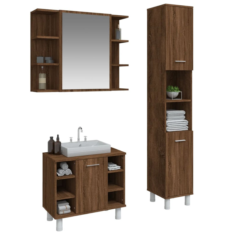 Set Mobili da Bagno 3 pz Rovere Marrone in Legno Multistrato 3187608