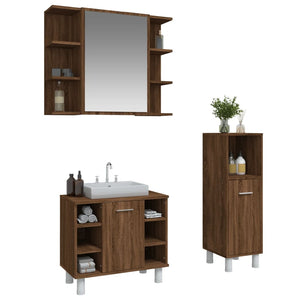 Set Mobili da Bagno 3 pz Rovere Marrone in Legno Multistrato 3187611