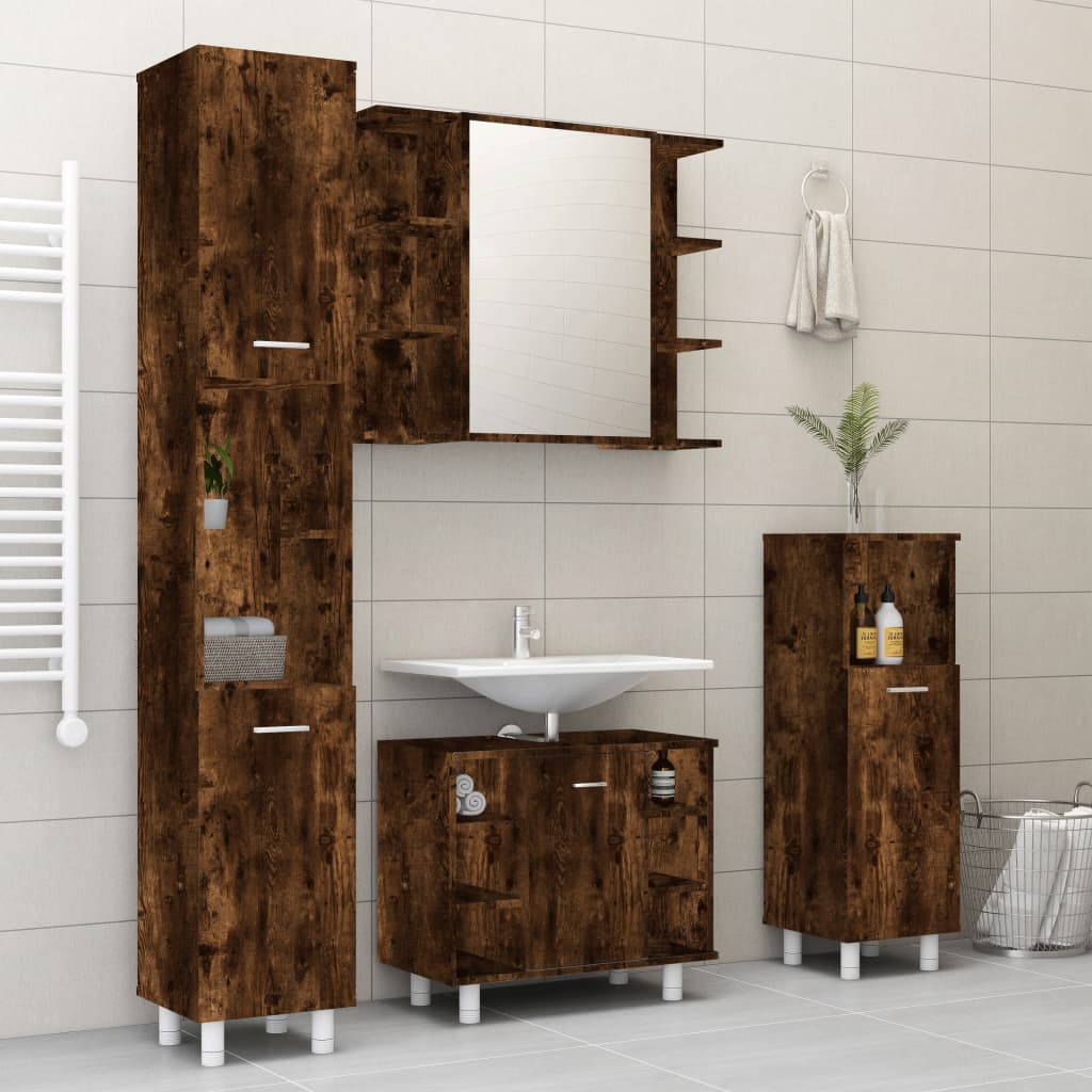 Set Mobili da Bagno 4 pz Rovere Fumo in Legno Multistrato 3187612