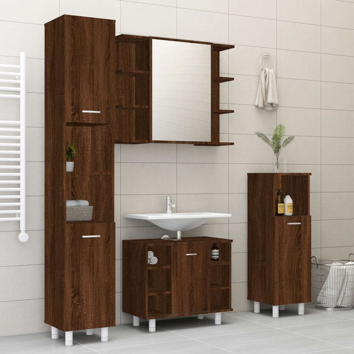 Set Mobili da Bagno 4 pz Rovere Marrone in Legno Multistrato 3187614