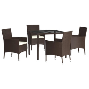 Set da Pranzo da Giardino 5pz con Cuscini in Polyrattan Marronecod mxl 69469