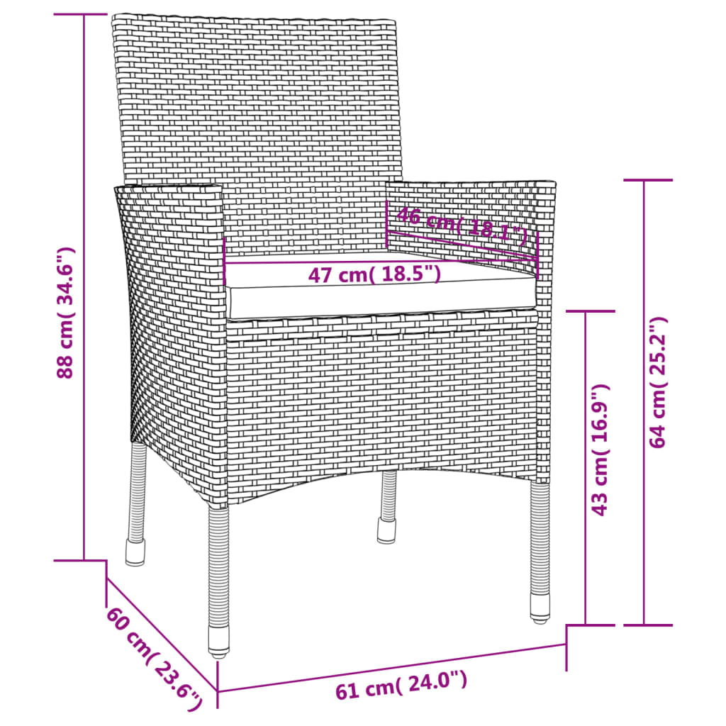 Set da Pranzo da Giardino 5pz con Cuscini in Polyrattan Marrone