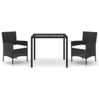 Set da Pranzo da Giardino 3 pz con Cuscini Nero in Polyrattan 3187316