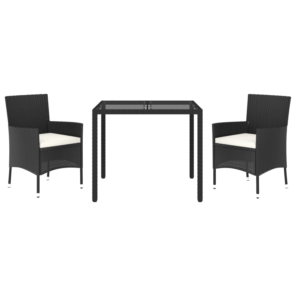 Set da Pranzo da Giardino 3 pz con Cuscini Nero in Polyrattan 3187316