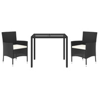 Set da Pranzo da Giardino 3 pz con Cuscini Nero in Polyrattancod mxl 76674