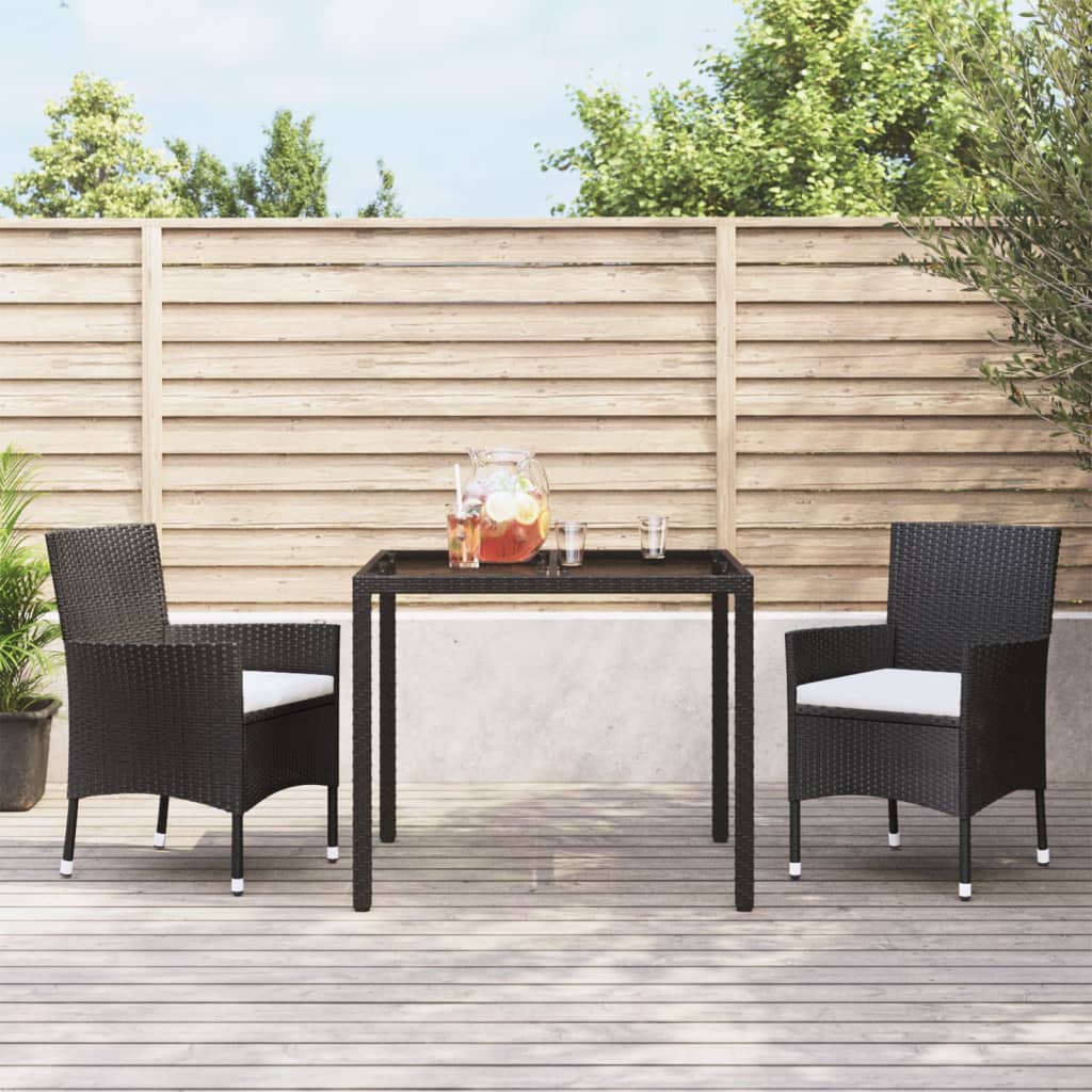 Set da Pranzo da Giardino 3 pz con Cuscini Nero in Polyrattan 3187316