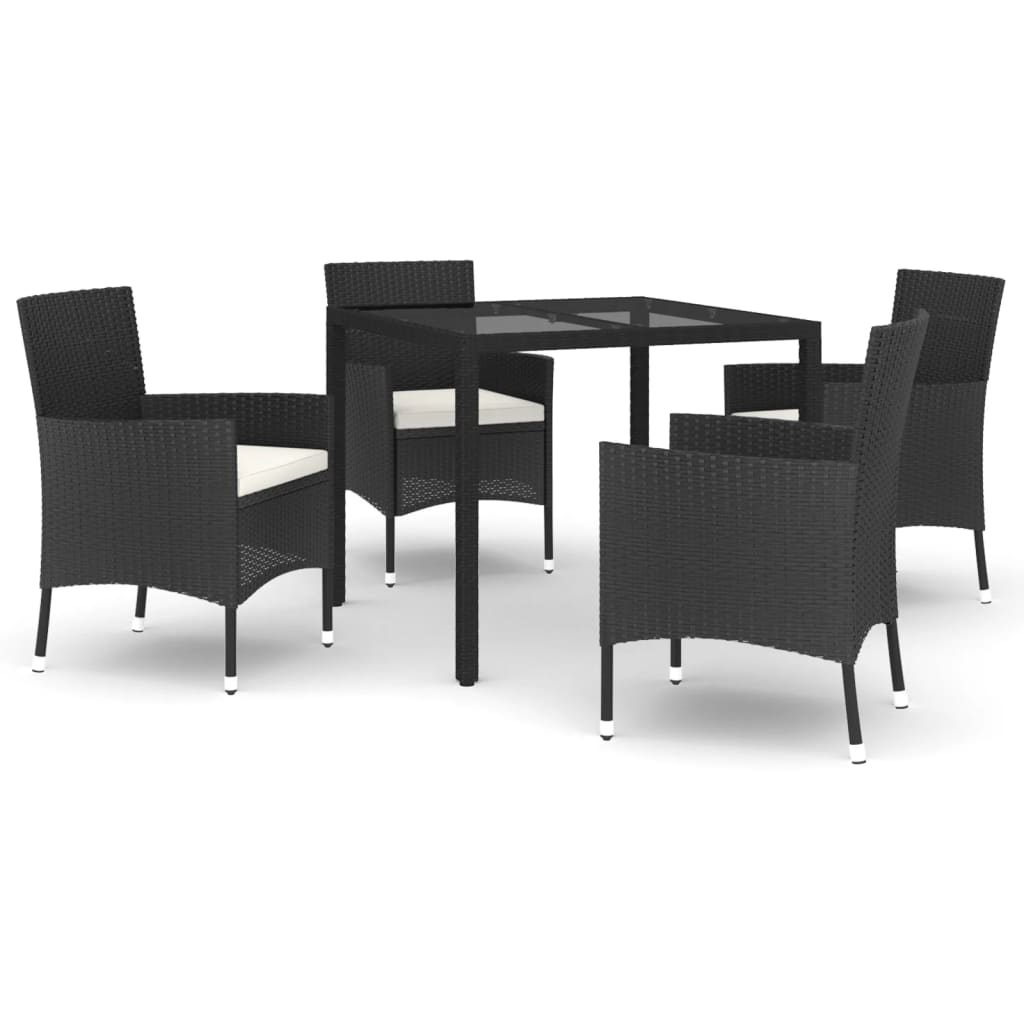 Set da Pranzo da Giardino 5 pz Nero con Cuscini in Polyrattancod mxl 100630