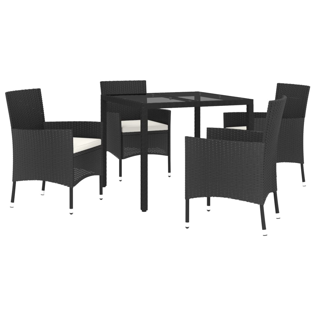 Set da Pranzo da Giardino 5 pz Nero con Cuscini in Polyrattancod mxl 100630