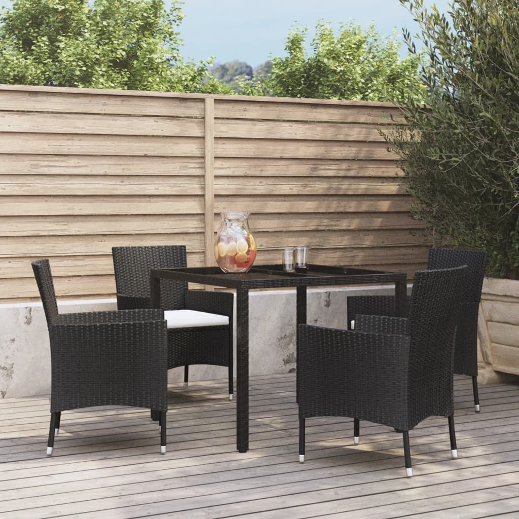 Set da Pranzo da Giardino 5 pz Nero con Cuscini in Polyrattancod mxl 100630