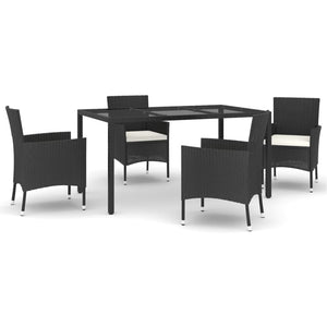 Set da Pranzo da Giardino 5 pz Nero con Cuscini in Polyrattan 3187318