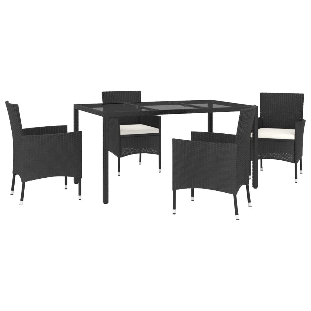 Set da Pranzo da Giardino 5 pz Nero con Cuscini in Polyrattan 3187318