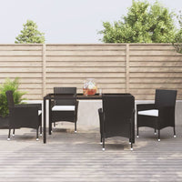 Set da Pranzo da Giardino 5 pz Nero con Cuscini in Polyrattan 3187318