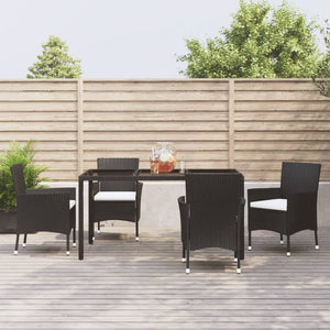 Set da Pranzo da Giardino 5 pz Nero con Cuscini in Polyrattan 3187318