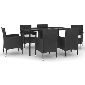 Set da Pranzo da Giardino 7 pz Nero con Cuscini in Polyrattan 3187319