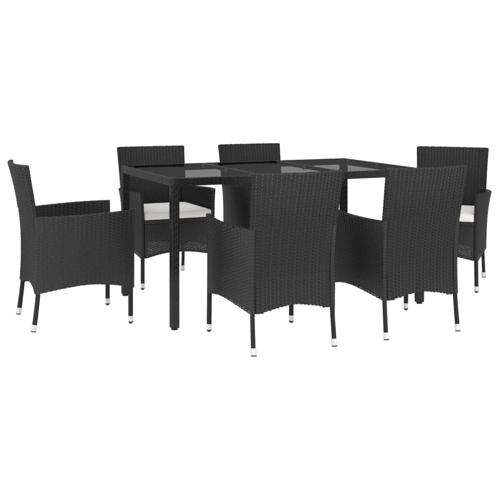 Set da Pranzo da Giardino 7 pz Nero con Cuscini in Polyrattan 3187319