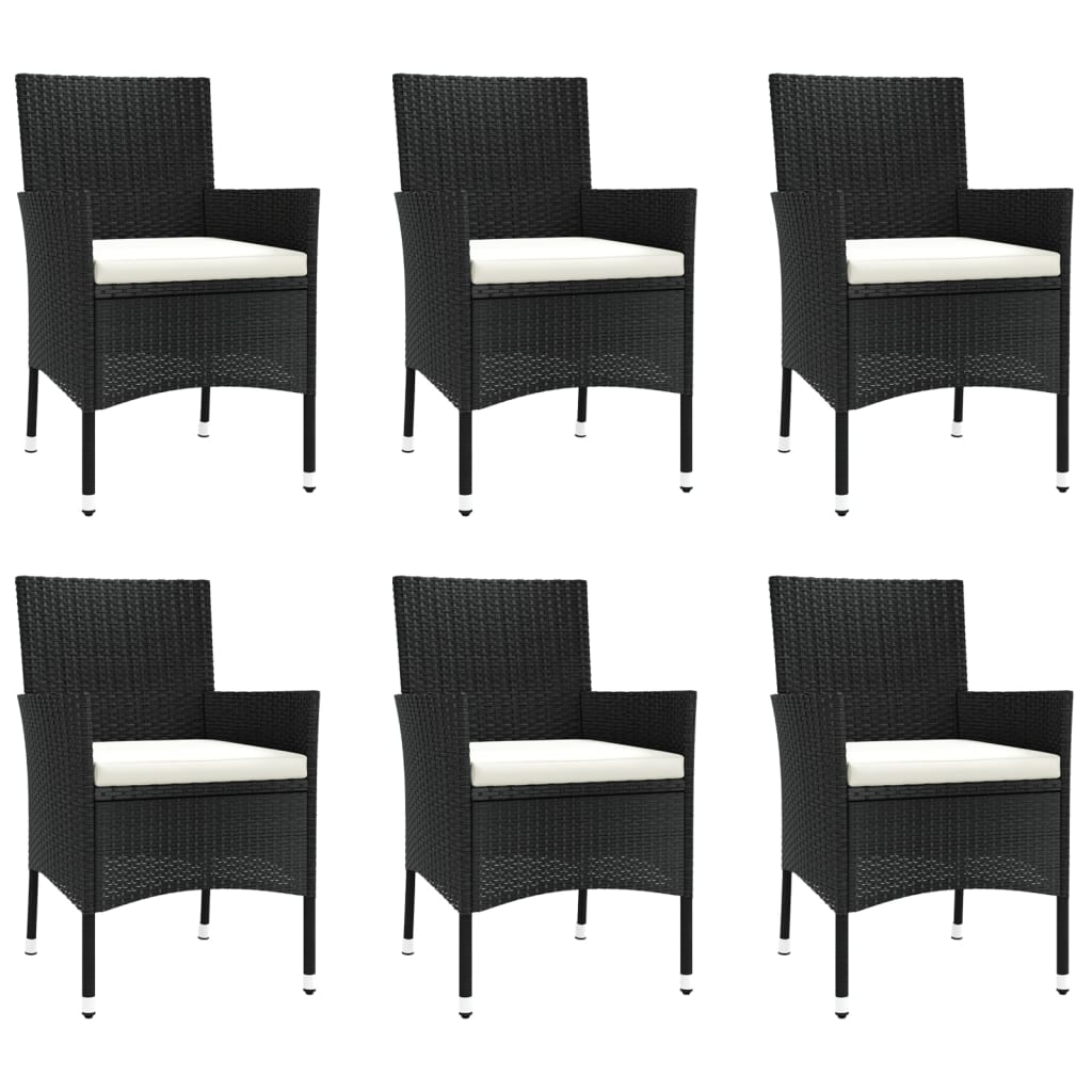 Set da Pranzo da Giardino 7 pz Nero con Cuscini in Polyrattan 3187319