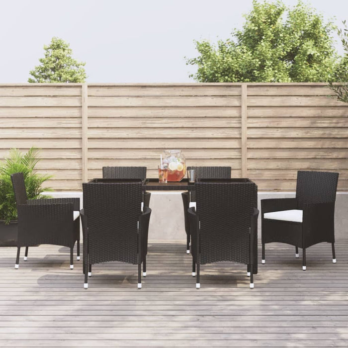 Set da Pranzo da Giardino 7 pz Nero con Cuscini in Polyrattancod mxl 124584