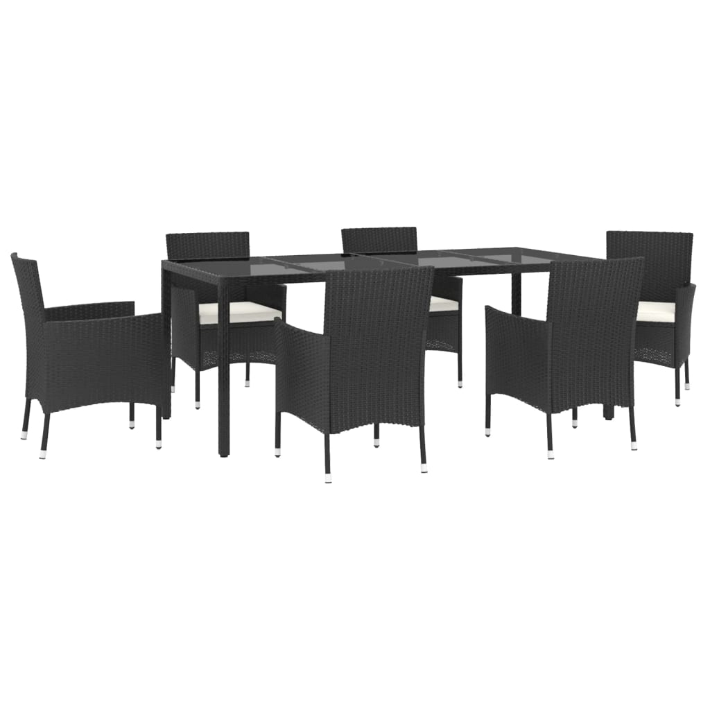 Set da Pranzo da Giardino 7 pz Nero con Cuscini in Polyrattancod mxl 100635