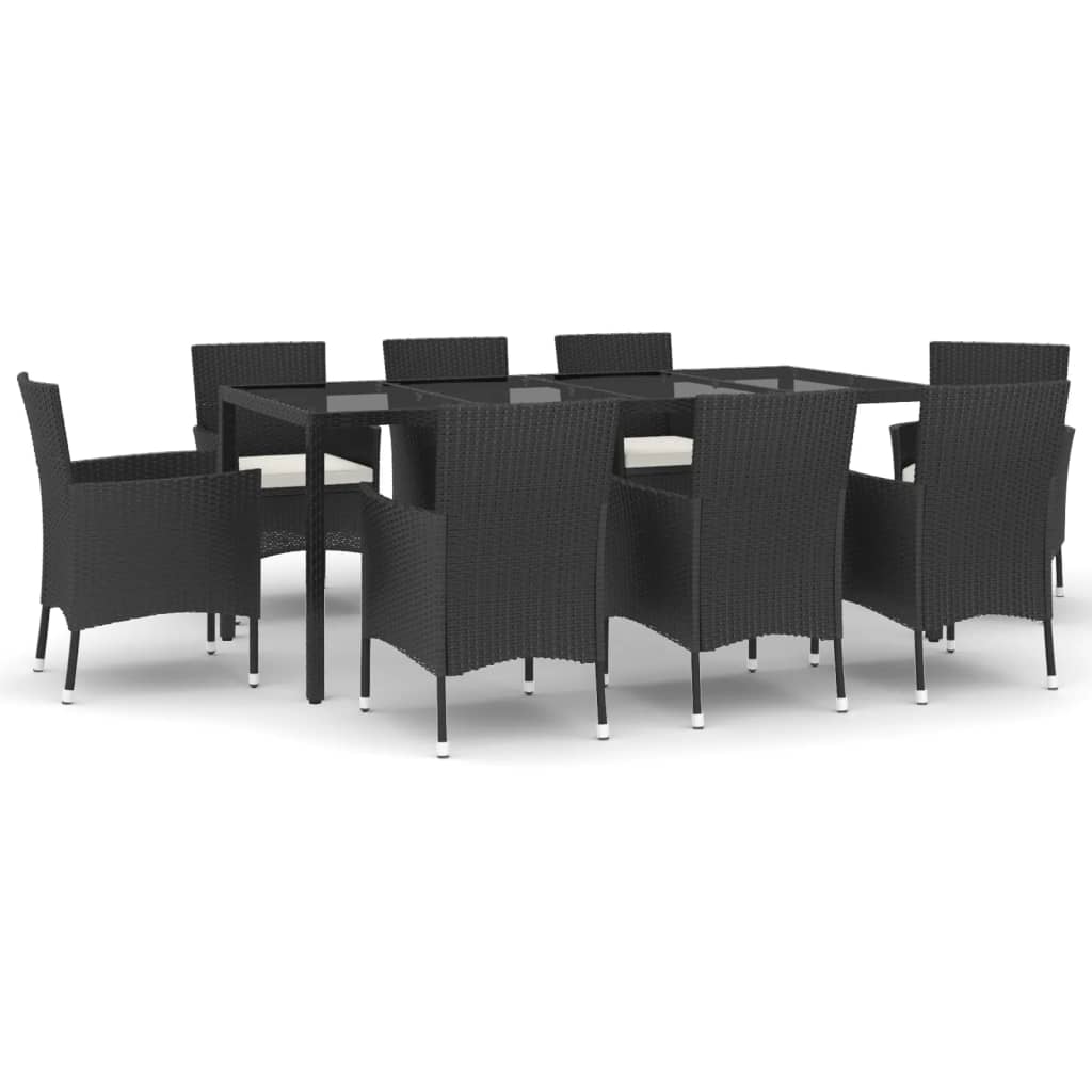 Set da Pranzo da Giardino 9 pz con Cuscini Nero in Polyrattancod mxl 100642