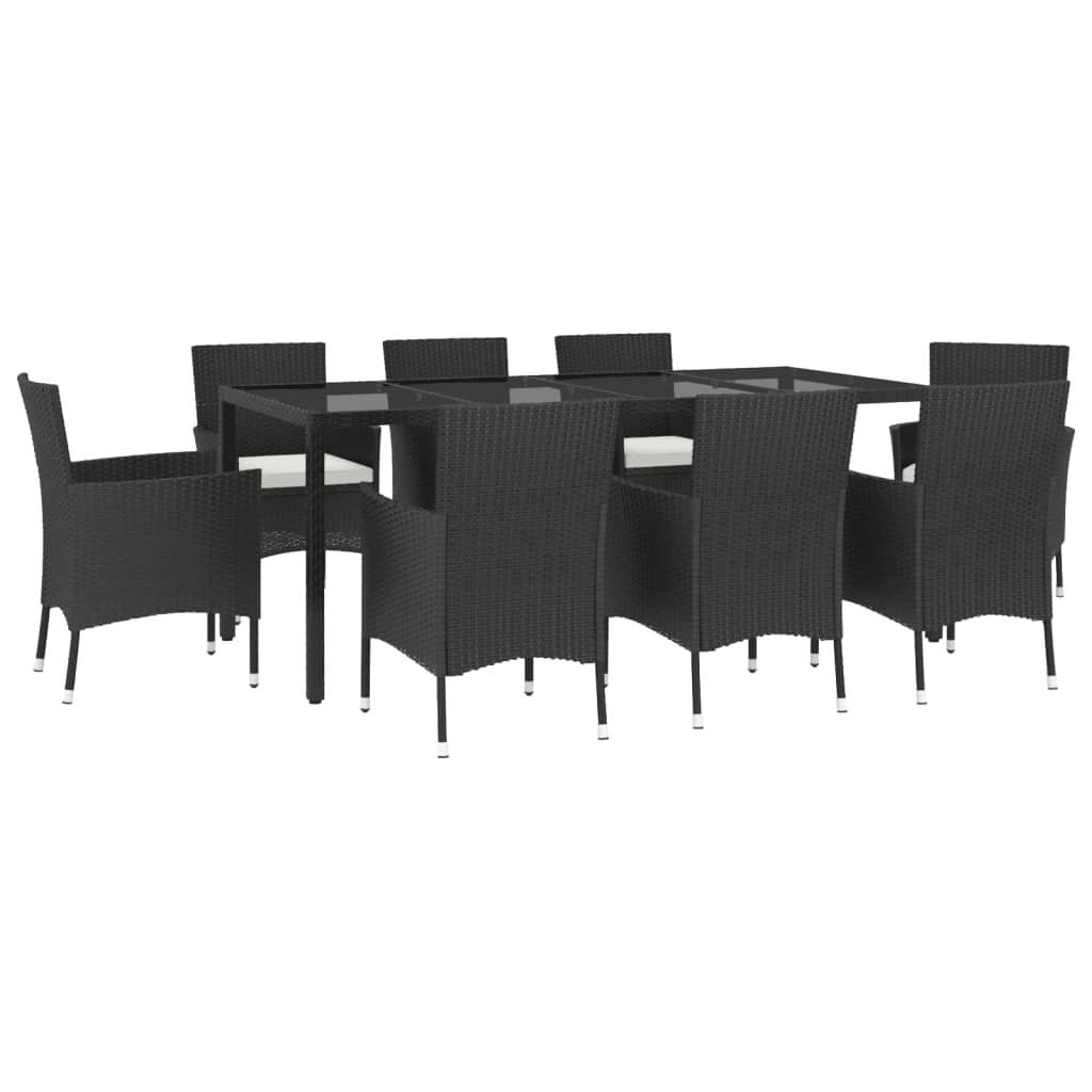 Set da Pranzo da Giardino 9 pz con Cuscini Nero in Polyrattancod mxl 100642