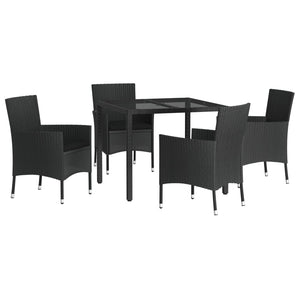 Set da Pranzo da Giardino 5 pz Nero con Cuscini in Polyrattan 3187325