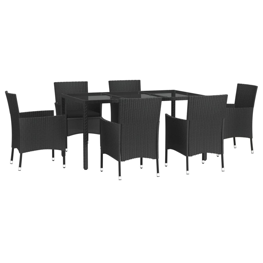 Set da Pranzo da Giardino 7 pz Nero con Cuscini in Polyrattan 3187327