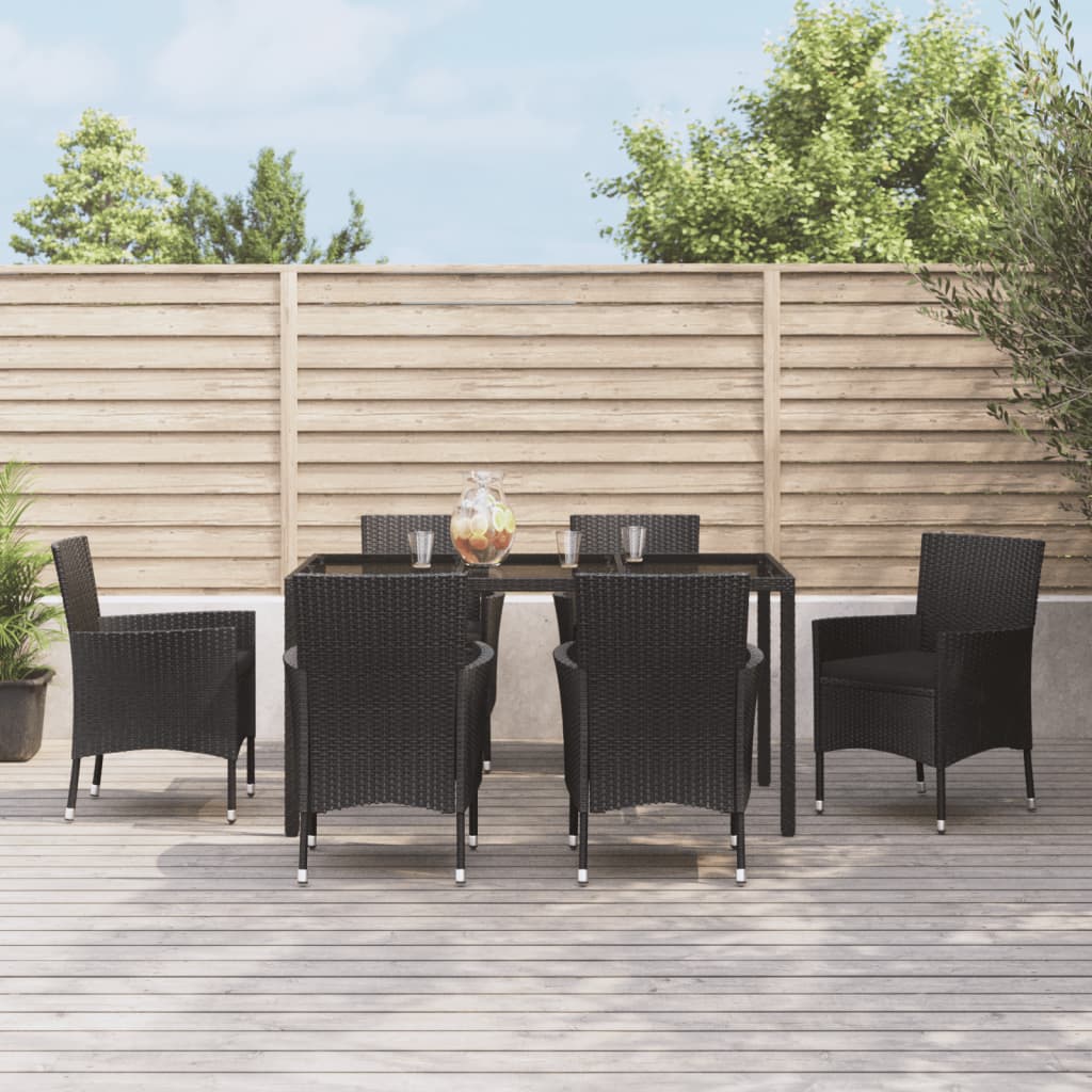 Set da Pranzo da Giardino 7 pz Nero con Cuscini in Polyrattan 3187327