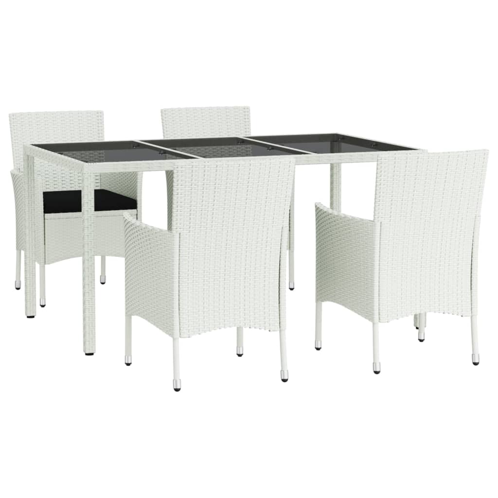 Set da Pranzo da Giardino 5 pz con Cuscini in Polyrattan Biancocod mxl 76679