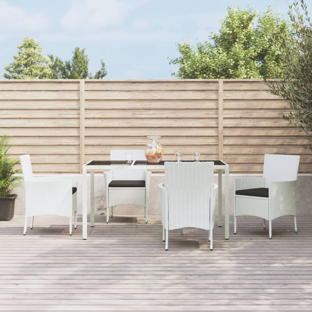 Set da Pranzo da Giardino 5 pz con Cuscini in Polyrattan Biancocod mxl 76679