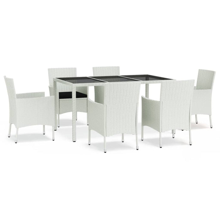 Set da Pranzo da Giardino 7 pz con Cuscini in Polyrattan Bianco 3187343