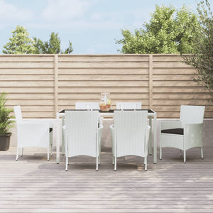 Set da Pranzo da Giardino 7 pz con Cuscini in Polyrattan Bianco 3187343