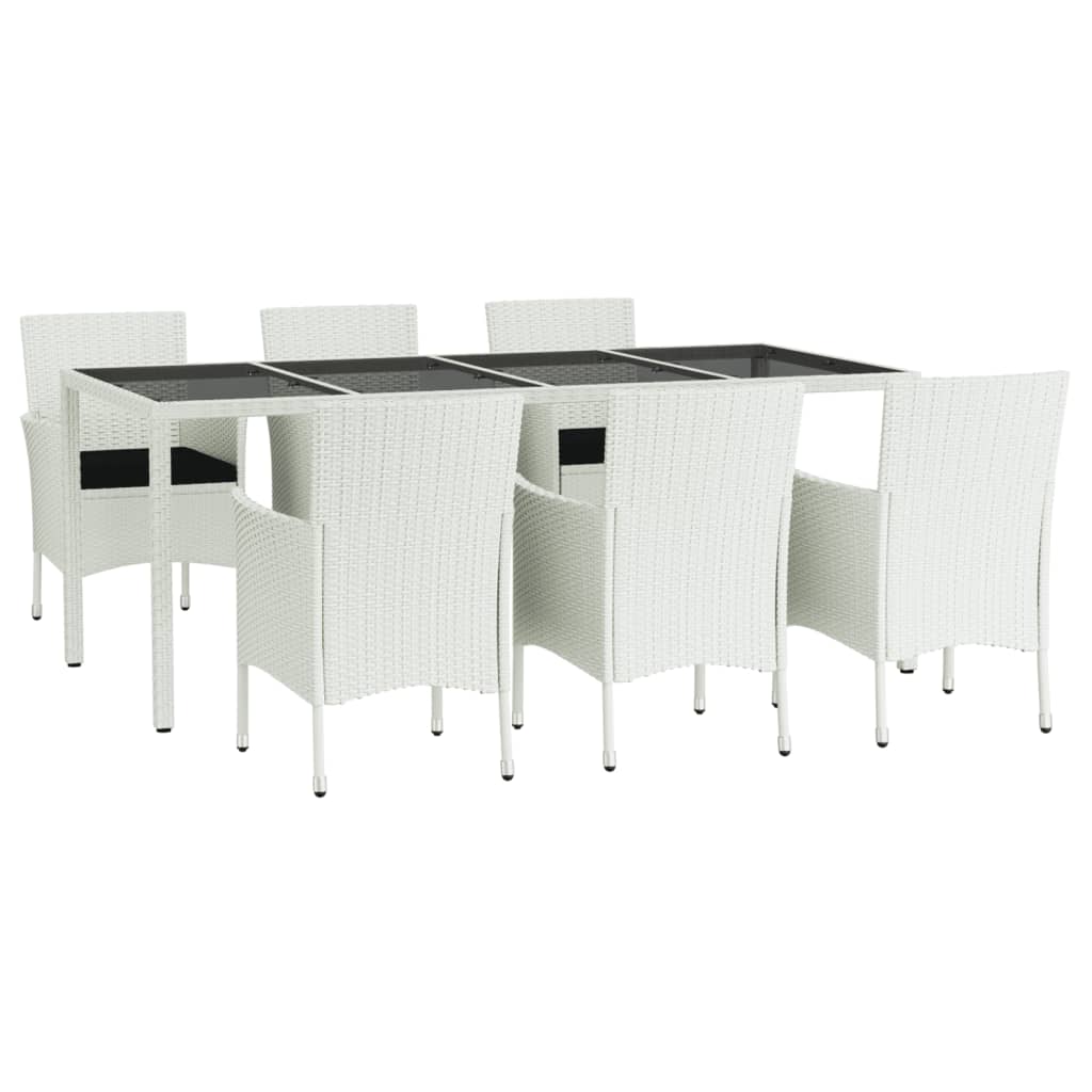 Set da Pranzo da Giardino 7 pz con Cuscini in Polyrattan Bianco 3187344