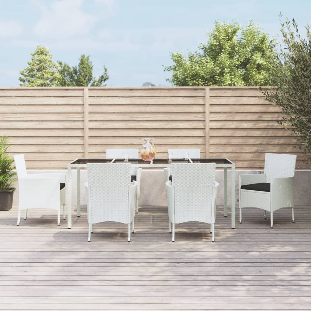 Set da Pranzo da Giardino 7 pz con Cuscini in Polyrattan Bianco 3187344