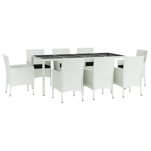 Set da Pranzo da Giardino 9 pz con Cuscini in Polyrattan Bianco 3187345