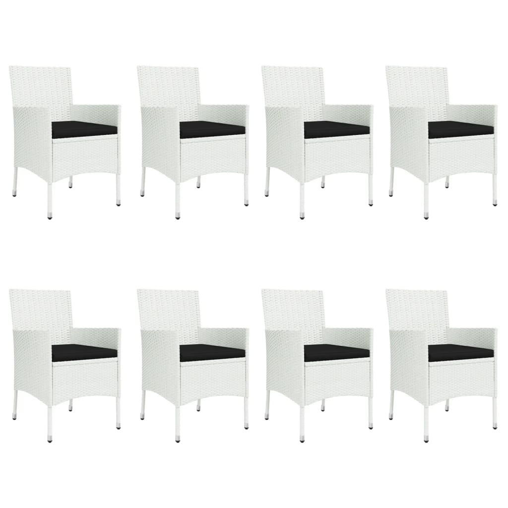 Set da Pranzo da Giardino 9 pz con Cuscini in Polyrattan Bianco 3187345