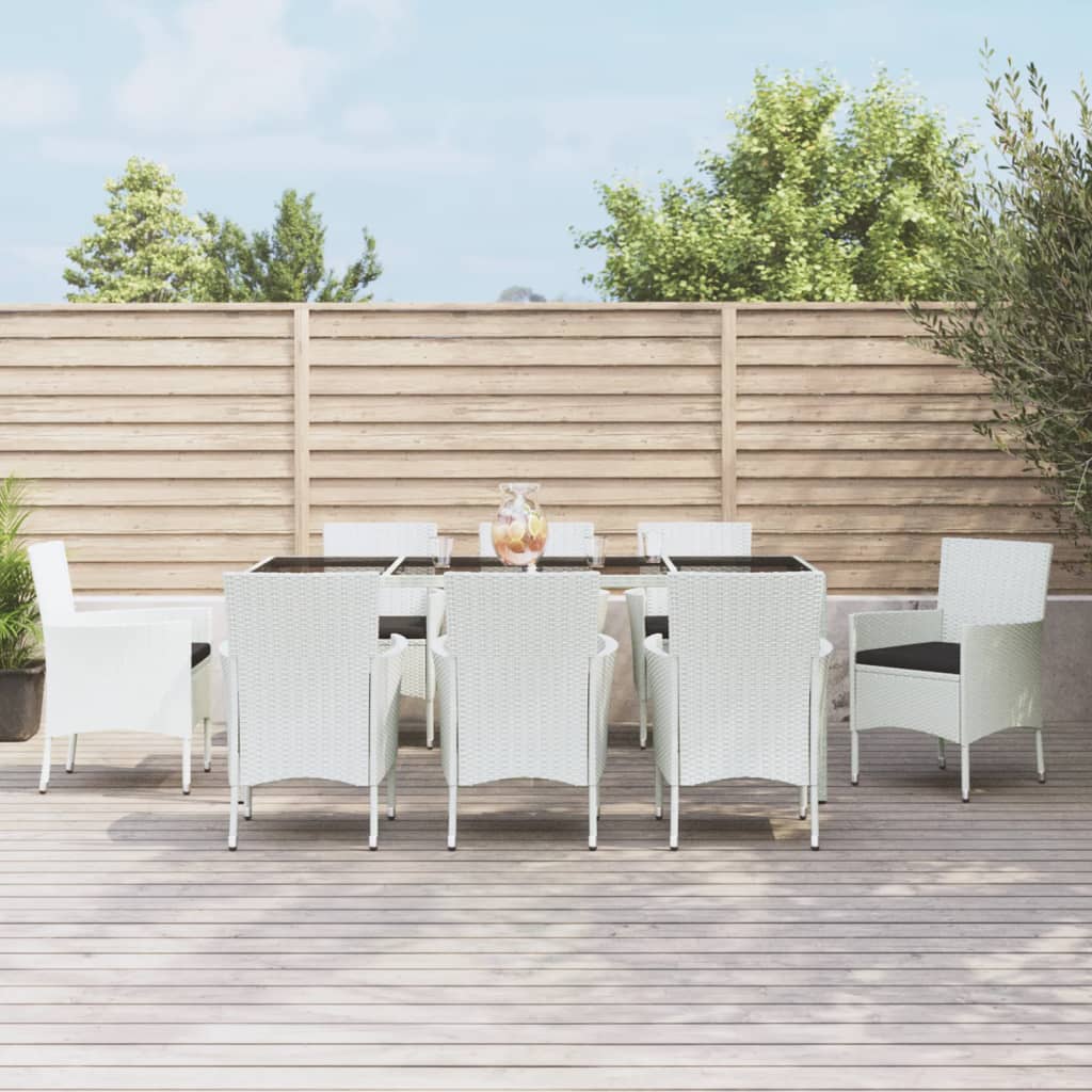 Set da Pranzo da Giardino 9 pz con Cuscini in Polyrattan Bianco 3187345