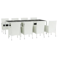 Set da Pranzo da Giardino 9 pz con Cuscini in Polyrattan Bianco