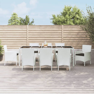 Set da Pranzo da Giardino 9 pz con Cuscini in Polyrattan Bianco