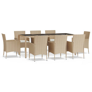 Set da Pranzo da Giardino 9 pz con Cuscini Beige in Polyrattan 3187353