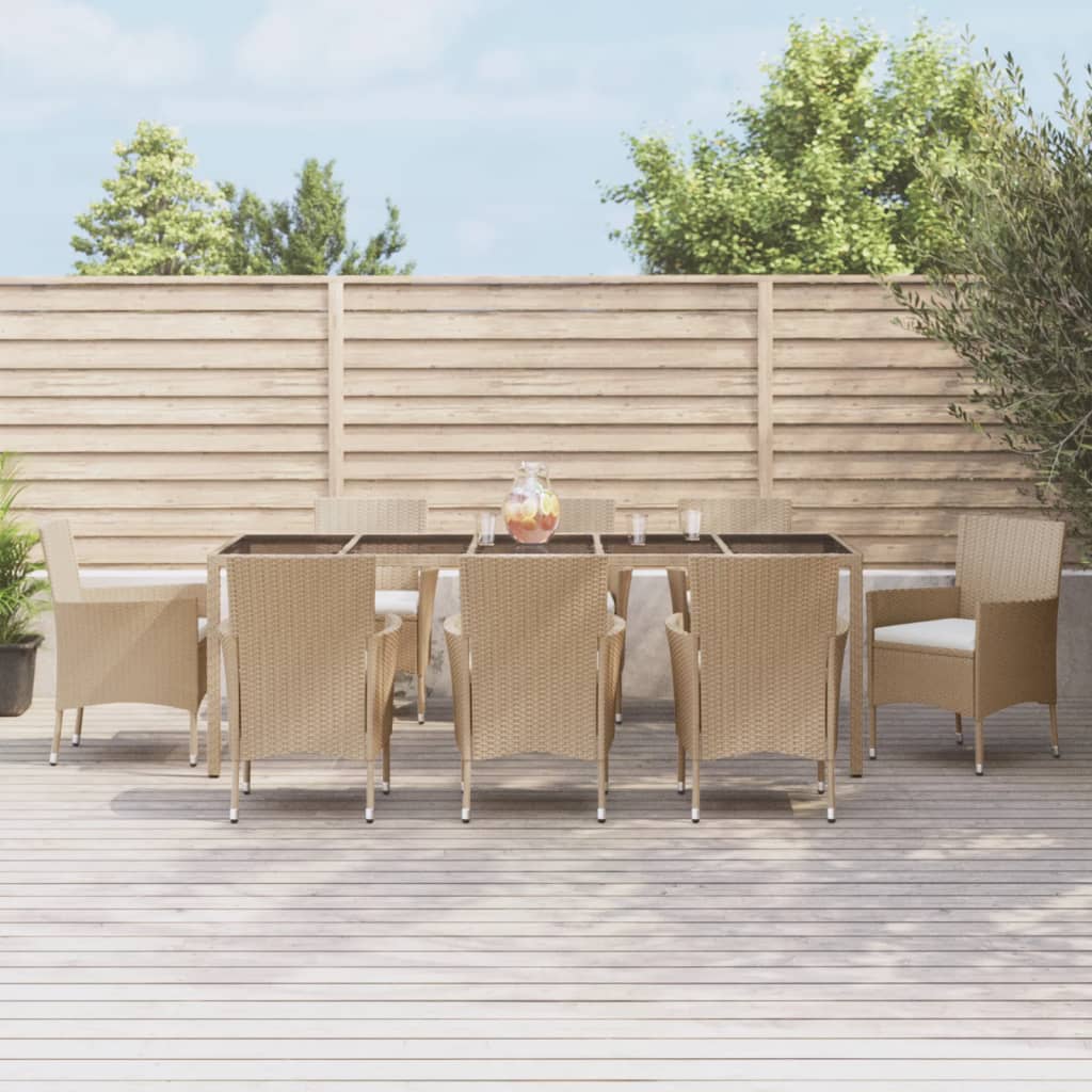 Set da Pranzo da Giardino 9 pz con Cuscini Beige in Polyrattan 3187354