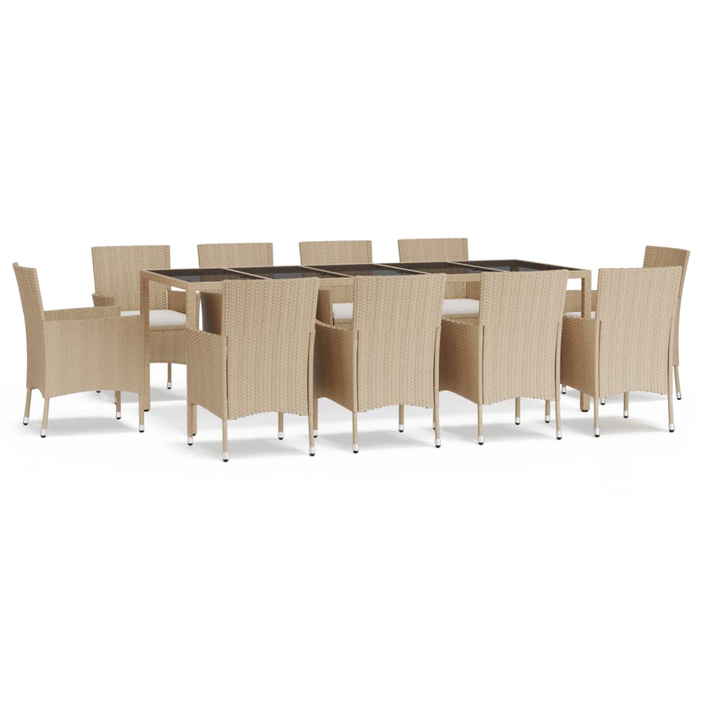 Set da Pranzo da Giardino 11 pz con Cuscini Beige in Polyrattan 3187355