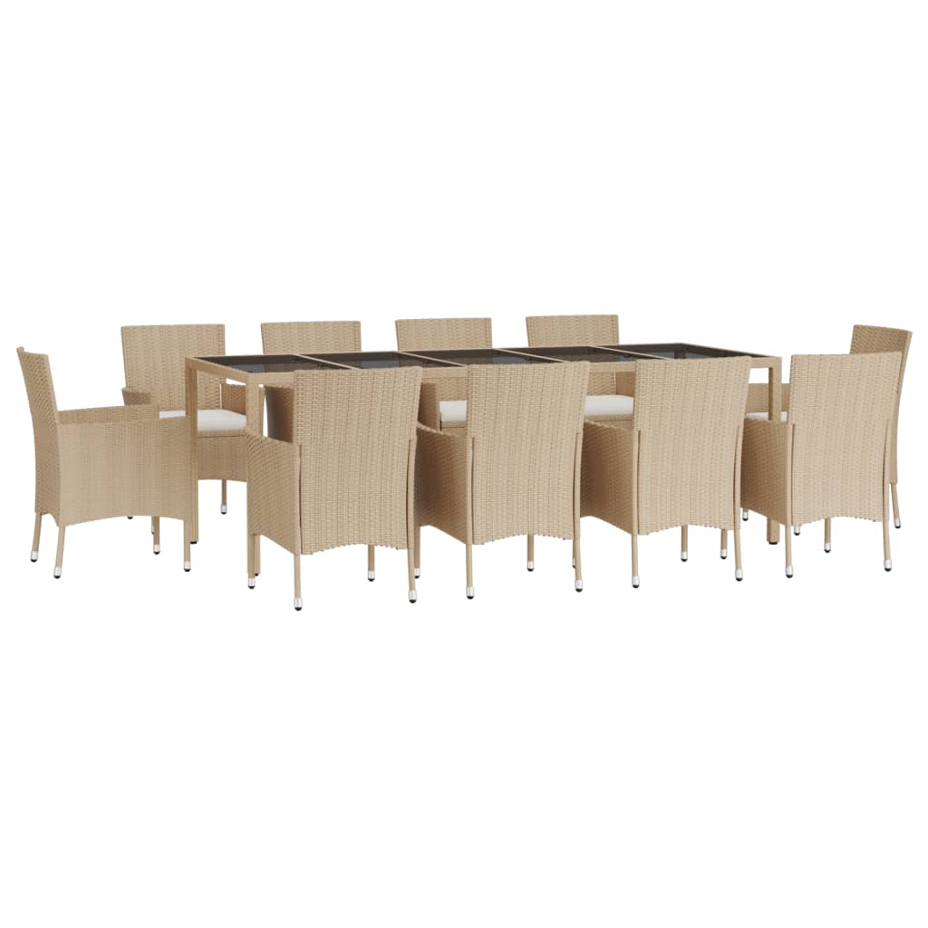 Set da Pranzo da Giardino 11 pz con Cuscini Beige in Polyrattan 3187355