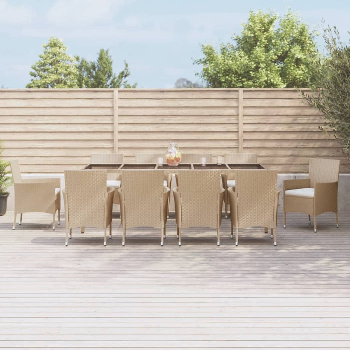 Set da Pranzo da Giardino 11 pz con Cuscini Beige in Polyrattan 3187355