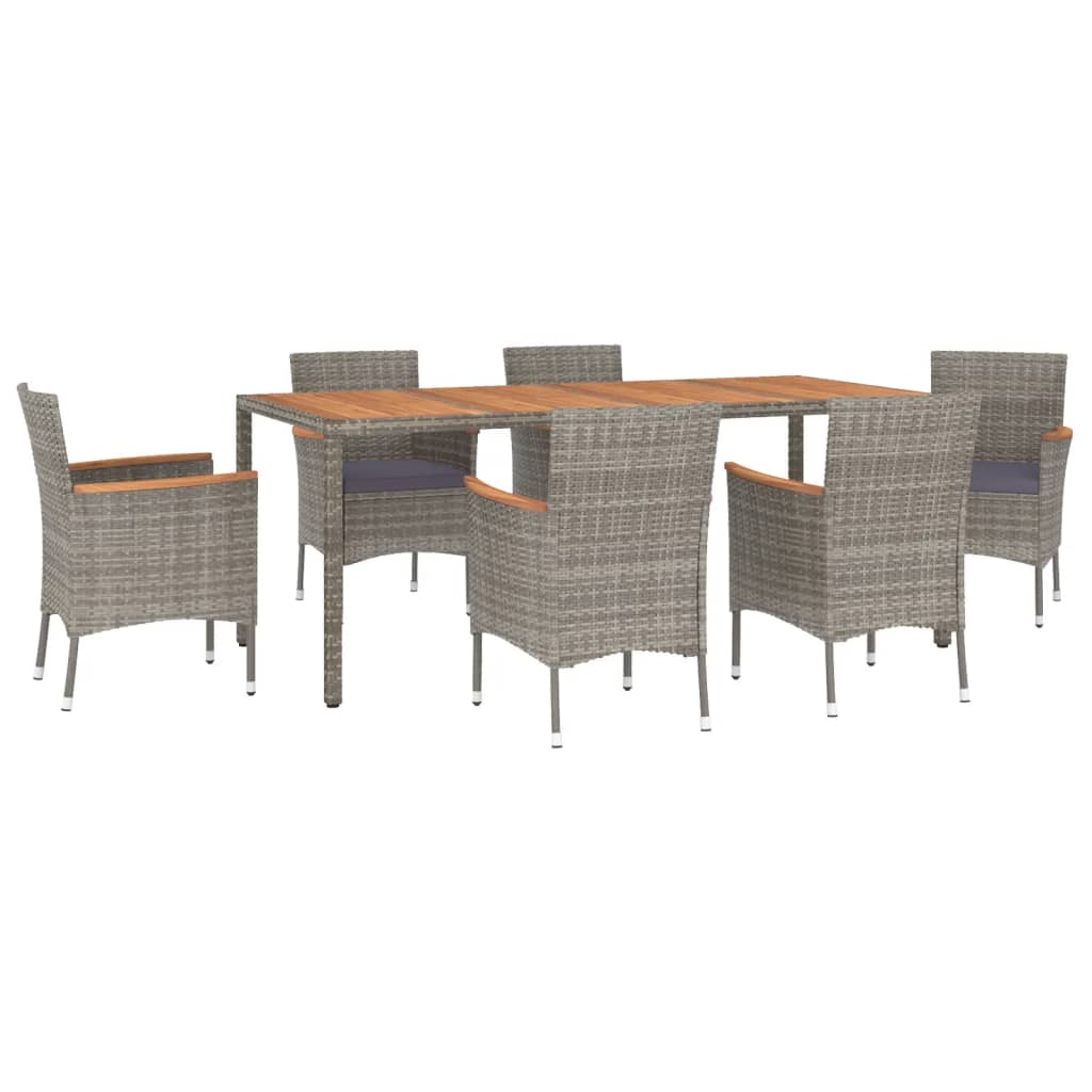 Set da Pranzo da Giardino 7 pz con Cuscini in Polyrattan Grigio 3187368