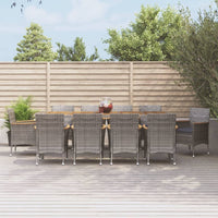 Set da Pranzo da Giardino 11pz con Cuscini in Polyrattan Grigio