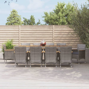 Set da Pranzo da Giardino 11pz con Cuscini in Polyrattan Grigio