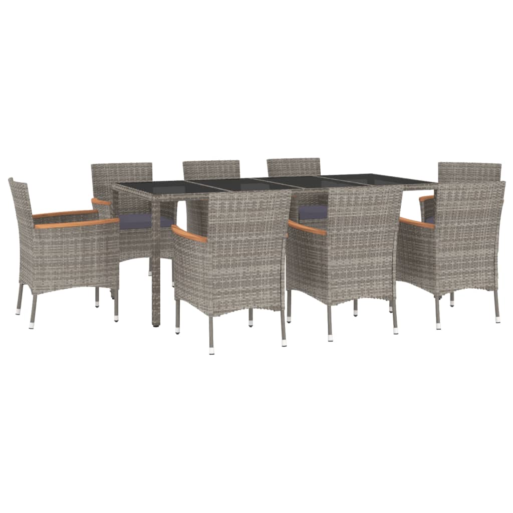 Set da Pranzo da Giardino 9 pz con Cuscini in Polyrattan Grigio 3187385